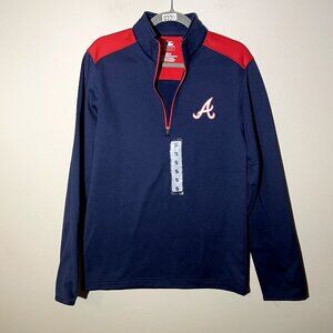 Atlanta Braves 1/4 Quarter Zip Pullover Men’s Small MLB Licensed Navy Blue Red